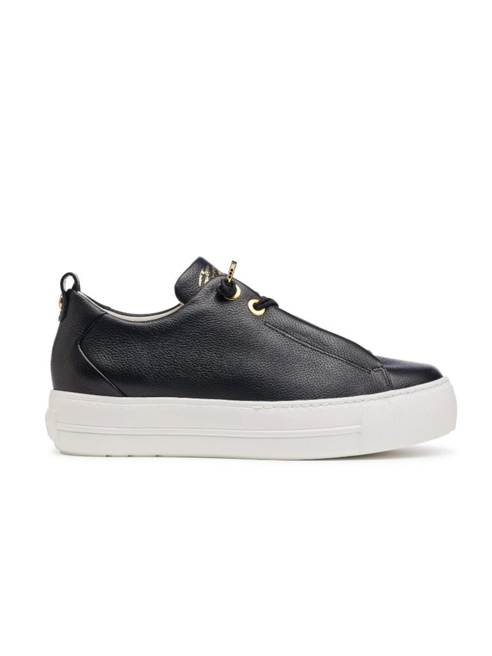 NEW $420 PAUL GREEN Faye Sneaker BLACK LEATHER GOLD HARDWARE 5.5 US (TF15)